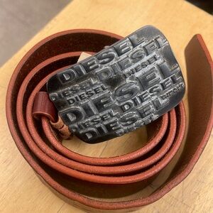 Reddish Brown Diesel Leather Monogram Belt